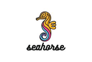 Colorful Ocean Seahorse Monogram Line Logo Design