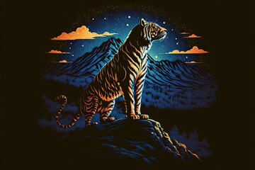 Fototapeta na wymiar Mighty tiger standing on top of a mountain, vector style, Generative AI 