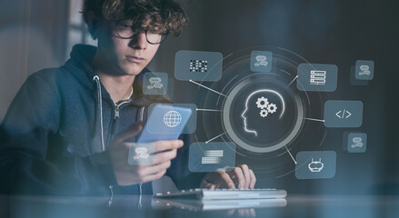Smart device virtual control interface. Artificial intelligence new application AI futuristic...