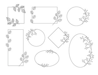 Fototapeta na wymiar Graphic vector isolated frames with plant branches, buds, leaves and berries