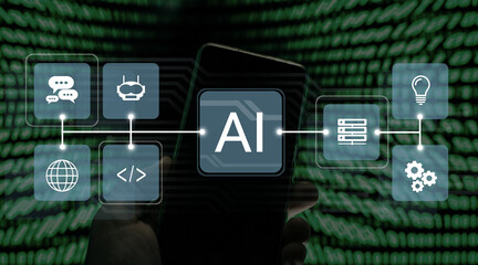 Smart device virtual control interface. Artificial intelligence new application AI futuristic concept