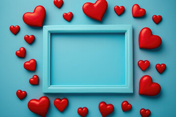 valentines red heart frame blue abstract background 
