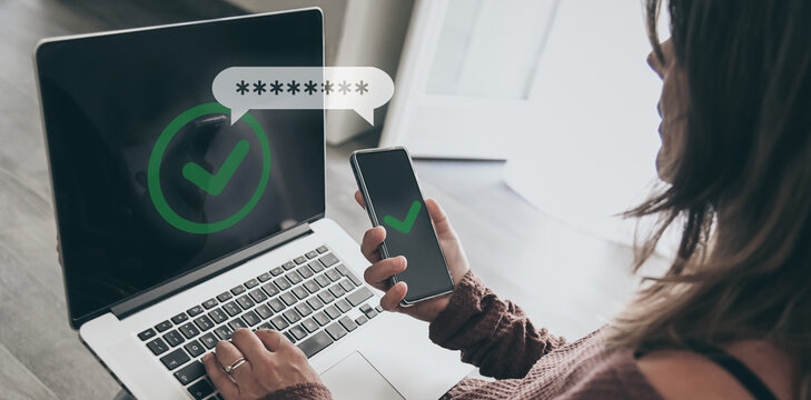 Two factor authentication. Ensure protection, identification concept. Security of online accounts.