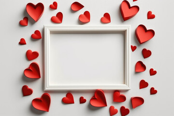 valentines red heart frame white abstract background 