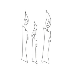 Coloring page with three candles. Doodle Vector Illustration.