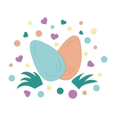 Easter eggs, hearts, circles, gress. Cute Vecrot illustration