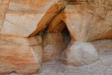 Veczemju klintis (Veczemju cliffs) on Baltic sea near Tuja, Latvia in summer season. Beautiful sea shore with limestone and sand caves