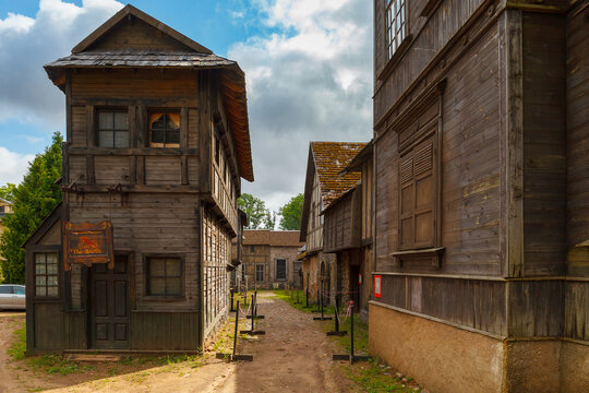 CINEVILLA, LATVIA JULY 28, 2022: Open air museum and the place with cinema decorations where movies are filmed Not far from Latvian town Tukums.