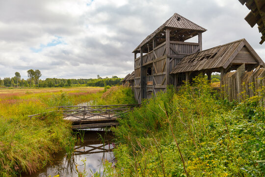 CINEVILLA, LATVIA JULY 28, 2022: Open air museum and the place with cinema decorations where movies are filmed Not far from Latvian town Tukums.