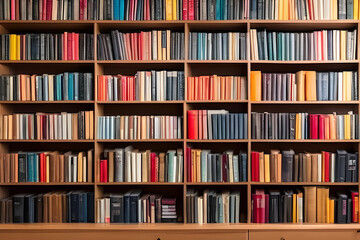 shelves. bookshelf. full bookshelf. AI generated. books. bookshelf concept. knowledge. knowledge concept. book collection. study. learning.