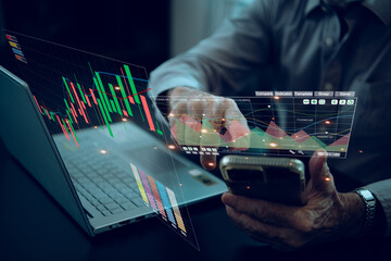 Senior businessman analyze data works on the Insights analytics dashboard for operations management to make investment decisions