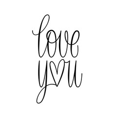 Love you. Hand Drawn Brush Lettering. Ink writing in modern calligraphy style. Handwritten greeting card. Valentine's Day. Love letter, message. Love confession. Vector illustration