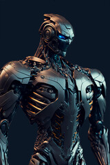 Naklejka premium Robots. Soldier Robot hyper realistic. Conceptual project 2025. Futuristic interpretation. Illustration for advertising, cartoons, games, blockbusters, print media. My collection.