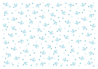 鳩とハートの模様: 背景イラスト（青）