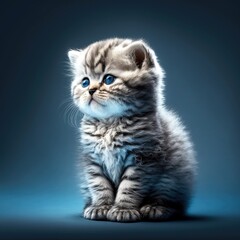 Fototapeta na wymiar Kitten on blue background, Generative AI