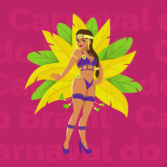 Obraz na płótnie Canvas Brazilian woman in festive carnival costume with bright plumage