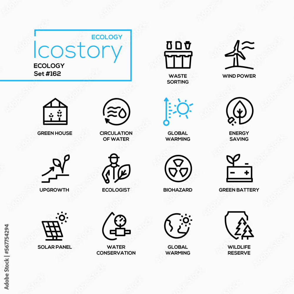 Poster ecology and environment - line design style icons set