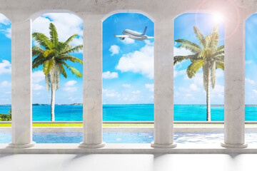南の島への旅行イメージ　Travel concept, 3d rendering
