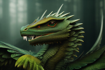 Medieval green dragon AI Generated