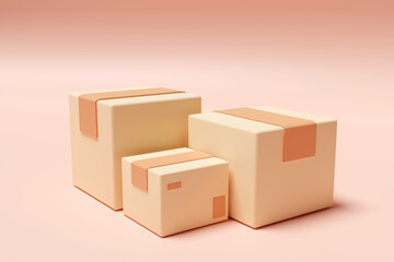 boxes package in 3d render design.
