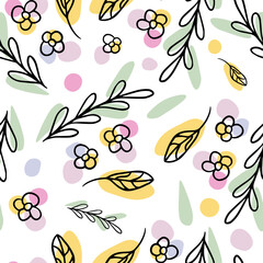 Seamless pattern Doodle Easter plants and flowers