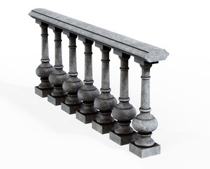 Front view marble balustrade on white background. 3d rendering
