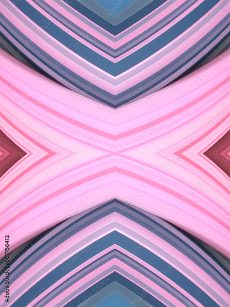Fototapete Symmetrical wavy pattern with striped texture. Abstract creative design background. 3d rendering digital illustration