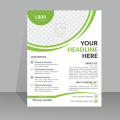Modern flyer design for advertising promotion and growth company. abstract flat flyer design . Navy blue black and green color flyer. creative unique nice clean design. Half page A4 letter flyer free