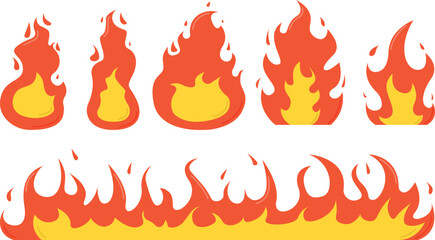 Set of varied and bright fire, vector illustration