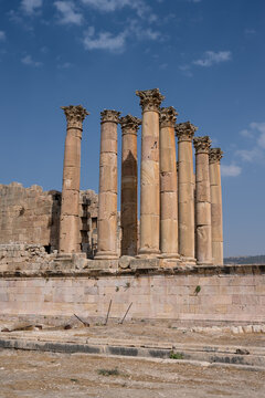 Artemis Temple Corinthian Pillars or Columns in the Ancient Roman City of Gerasa near Jerash, Jordan