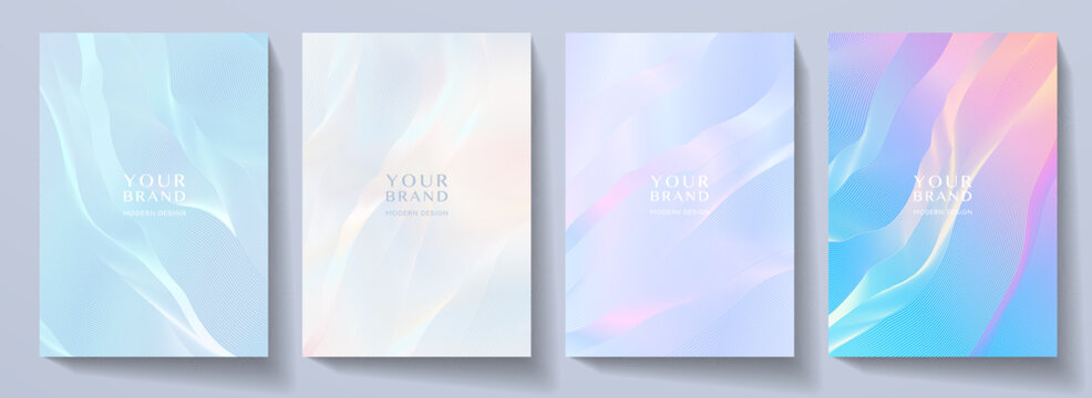 Contemporary technology cover design set. Luxury background with multi colored line pattern (guilloche curves). Premium pastel vector tech backdrop for business template, digital certificate, formal b - Powered by Adobe