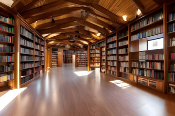 library. books in a library. books in library. shelves. bookshelf. full bookshelf. AI generated. books. bookshelf concept. knowledge. knowledge concept. book collection. study. learning.
