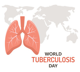 World tuberculosis Day concept. Human lungs and Earth map isolated on white background. World pneumonia day. Examine and check your lungs. Medical information banner. Vector illustration in flat style
