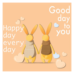 Two rabbits with hears, Cute poster for holiday and children's, valentines day © Svetlana Ruin