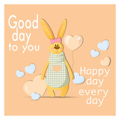 Rabbit with a bow and heart, Cute poster for holiday and children's, valentines day © Svetlana Ruin