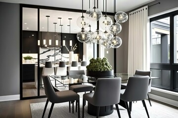 Modern Dining Room: A Blend of Neutral Colors, Clean Lines, and Statement Lighting 3. Generative AI.