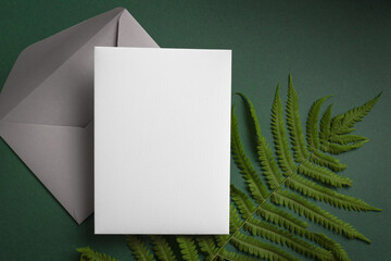blank card and  green fern plant