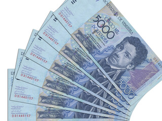 The Venezuelan currency - Venezuelan bolivar. Macro view of Venezuela paper money. Close-up Venezuela money - obrazy, fototapety, plakaty