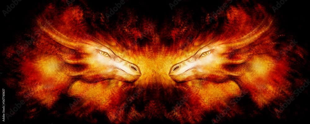 Poster cosmic dragons in space, cosmic abstract background and flower of life.