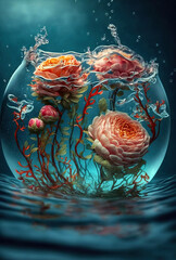 flower in water- Created with Generative AI Technology