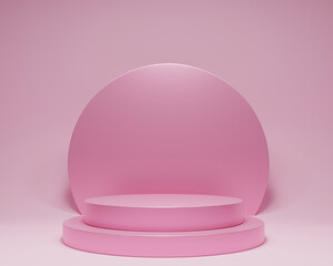 Round podium in pink background. Studio Scene For Product ,minimal design,3D rendering