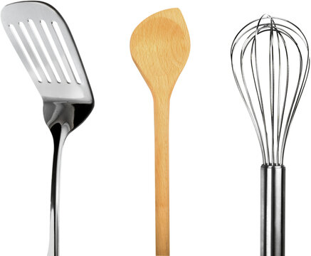 Spatula with Wooden Spoon and Wire Whisk - Isolated