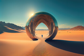 ai generated 3d rendering of a abstract otherworldy orb in the desert