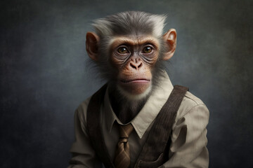 Climbing the Corporate Ladder: Portrait of a Charismatic Monkey in a Business Suit. Generative AI