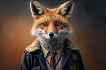 Trickster in a Tie: Portrait of a Clever Fox in a Business Suit. Generative AI