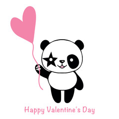 Valentine card with cute panda and hearts. Love concept. Illustration on a pink background