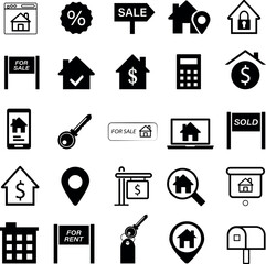 Real Estate icons set․ Real Estate minimal thin line web icon set. Included the icons as realty, property, mortgage, home loan and more. Outline icons collectio
