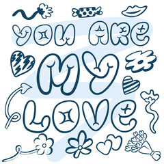 poster congratulations on valentine's day. Illustration with text. Vector objects for design and printing. Postcard for Valentine's day. linear design. 