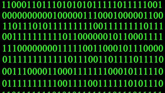 Green binary code falling down on the black background. Technical environment programming. Matrix concept. Digital abstract background.