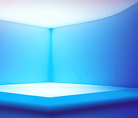 White and blue perspective empty room background. Ai generated art.